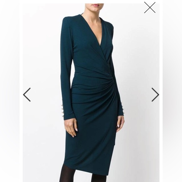 Alexandre Vauthier Gathered Detail Midi Dress in Petrol (Dark Teal) - Picture 3 of 17